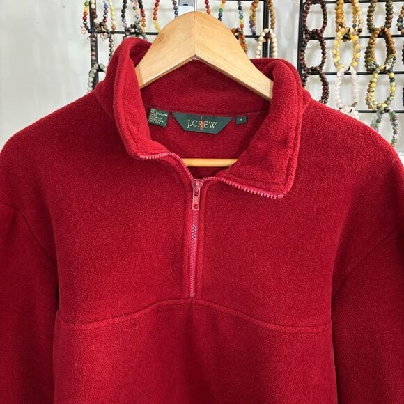 J. Crew Zip-Up Sweater fleece pullover 1/4 zip mens small Burgundy red cabincore - Picture 3 of 6
